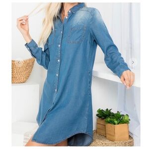 Boho Washed Shirts Denim Dress